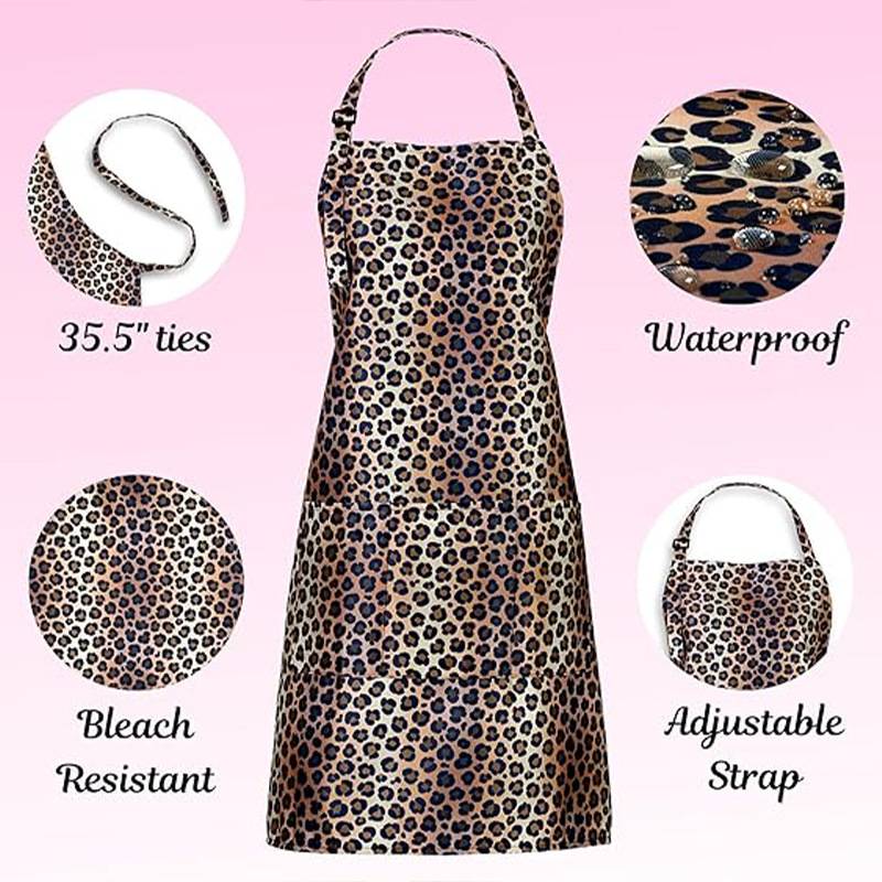 Transfronterizo Amazon poliéster delantal logotipo personalizado barbero ropa de trabajo hogar cocina delantal leopardo ajustable