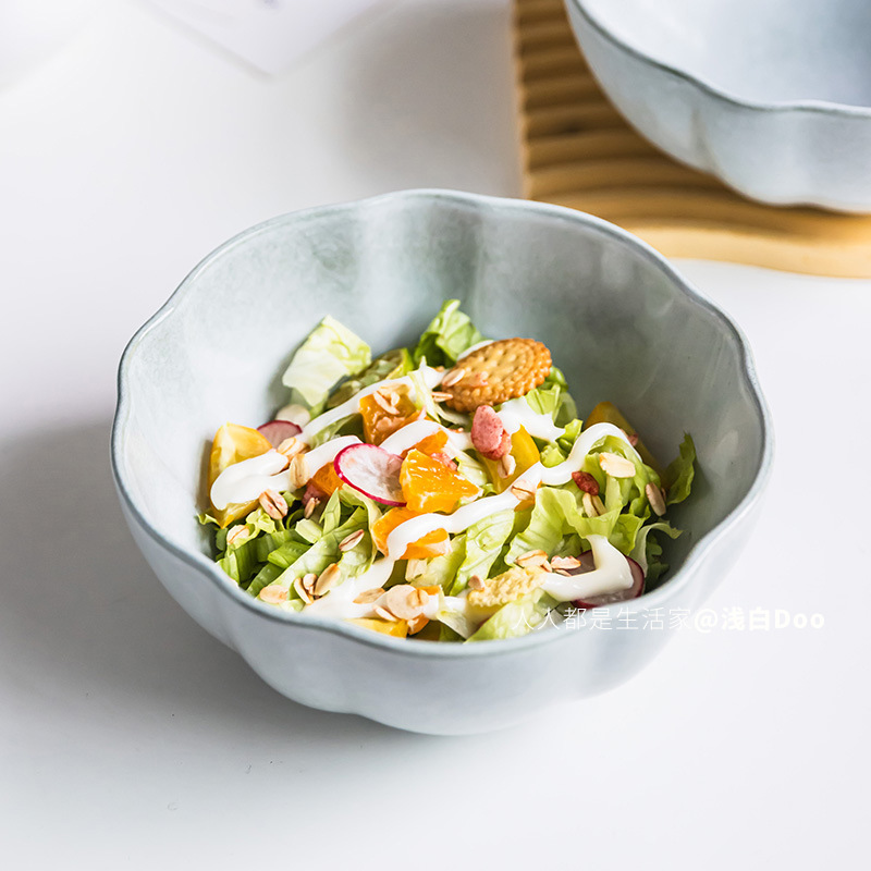 Ins風サラダボウル高颜値陶磁器ボウル家庭用食器朝食ボウルヨーグルトオート麦ボウル大サイズ茶碗卸売り|undefined