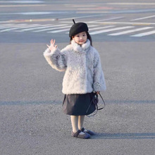 2025女童环保狐狸毛仿皮草外套儿童冬季新款毛绒绒上衣女宝甜美蝴