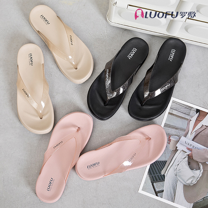 Holgazán de suela gruesa flip-flops zapatos de mujer hogar desgaste al aire libre nuevo verano cuña vacaciones flip-flops zapatos de playa