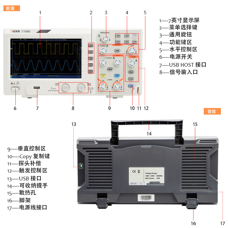 胜利仪器 VC1100s双通道示波器 数字示波器双通道200M数字示波器