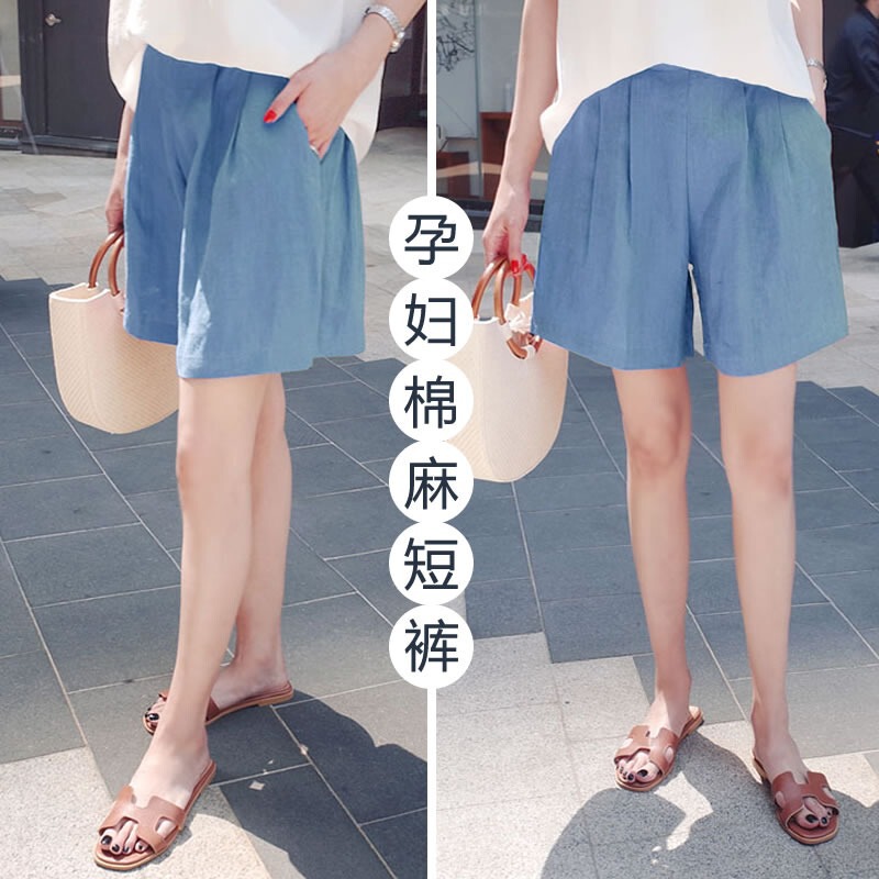 Pregnant Women's Shorts Summer Thin Three-point Outer Wear Loose Wide-leg Cotton and Linen Belly-supporting Summer Bottoming Pants for Petite Pregnant Women