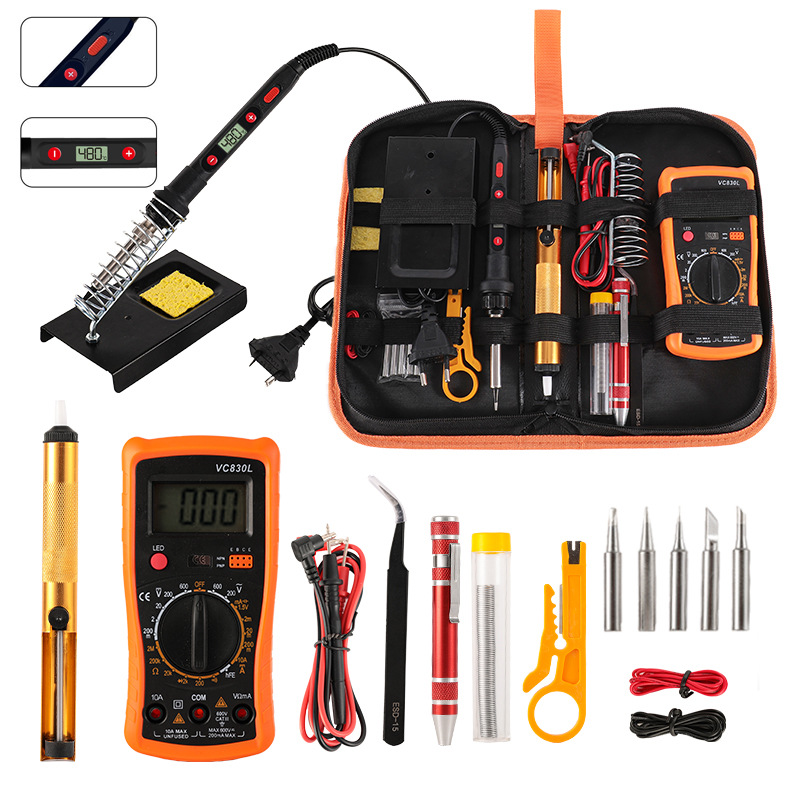跨境调温电烙铁万用表套装欧规美规英规80W 大功率烙铁焊锡工具包