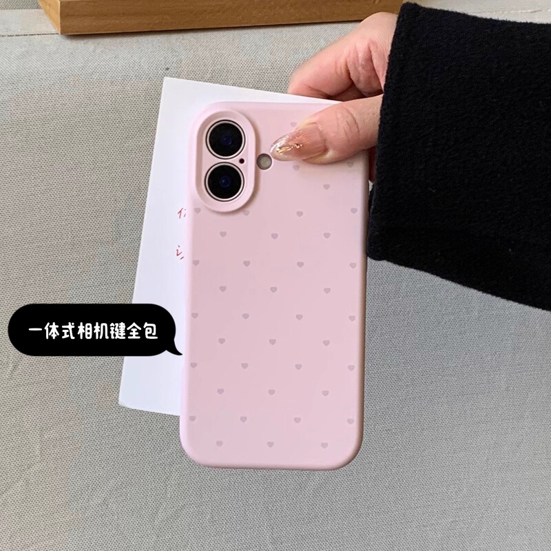 High-quality thick version with full-screen heart pattern Apple 17 liquid silicone phone case 16 with integrated camera shutter button High-quality thick version with full-screen heart pattern Apple 17 liquid silicone phone case 16 with integrated camera shutter button