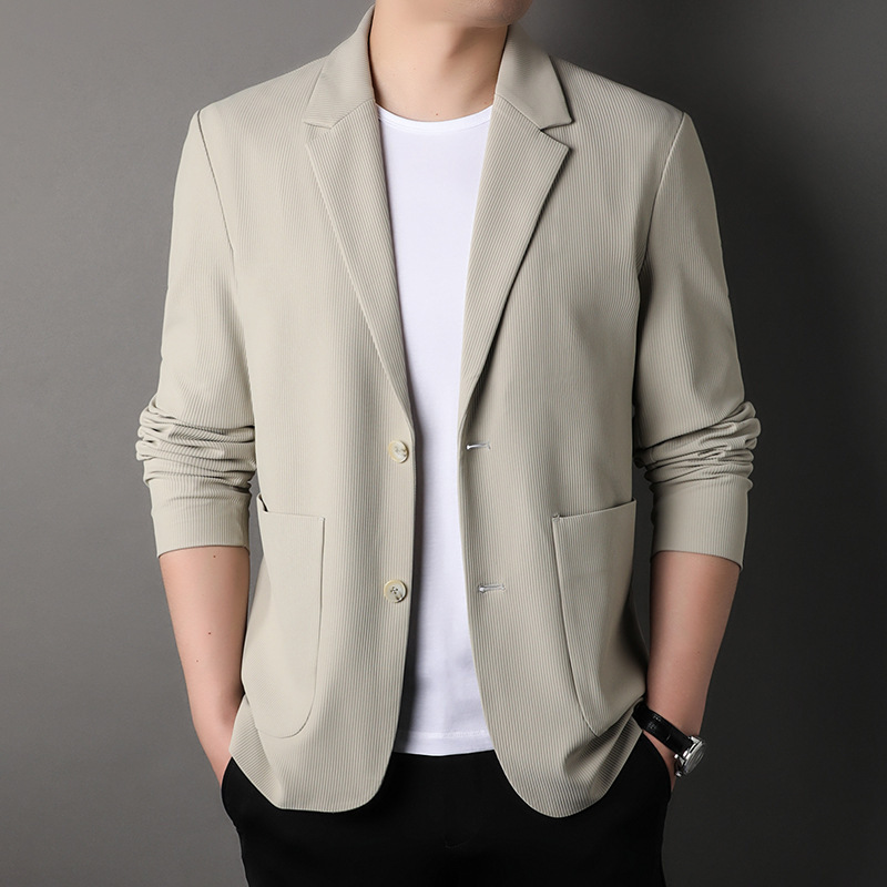 2024 Autumn New Men's Casual Striped Suit Fashionable Casual Young and Middle-Aged Men's Solid Color Blazer