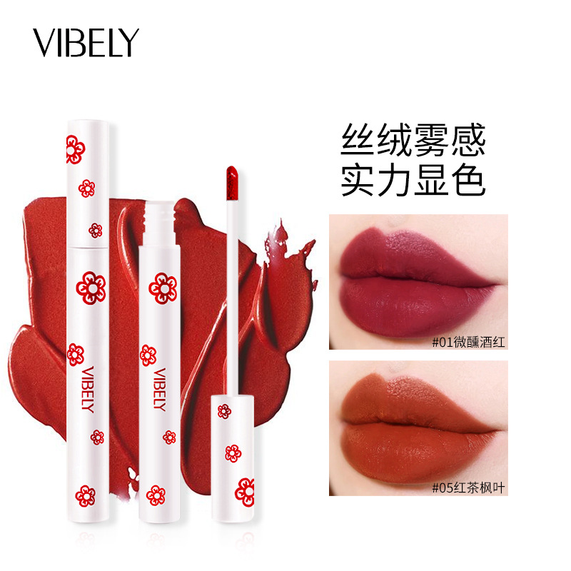 VIBELY小紅花啞光絲絨唇釉不易掉色不沾杯持久顯色顯白廠家直銷