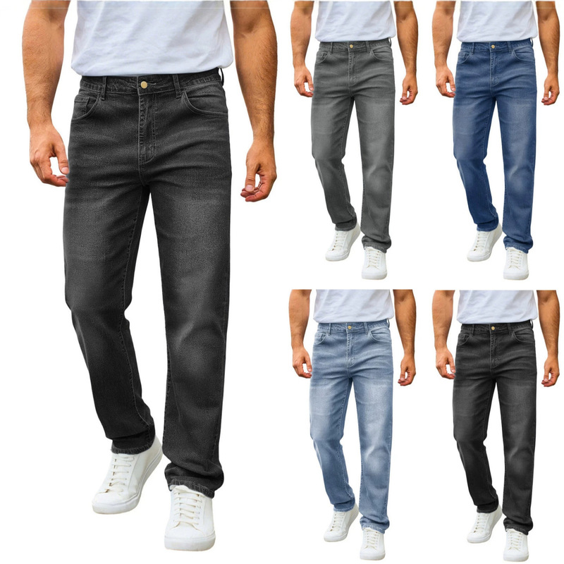 European and American cross-border direct source factory washed versatile simple and stylish straight-leg men's jeans available in four colors
