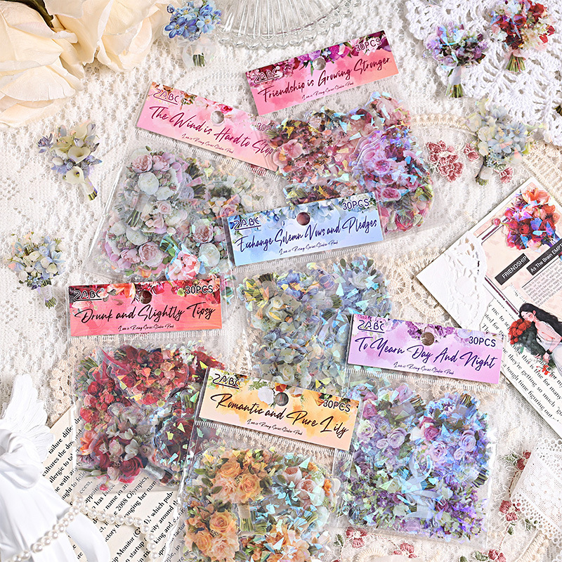 Amor a cuatro pegatinas transparentes impermeables para mascotas bolsas dichas conchas láser pegatinas de flores para diarios desnudos