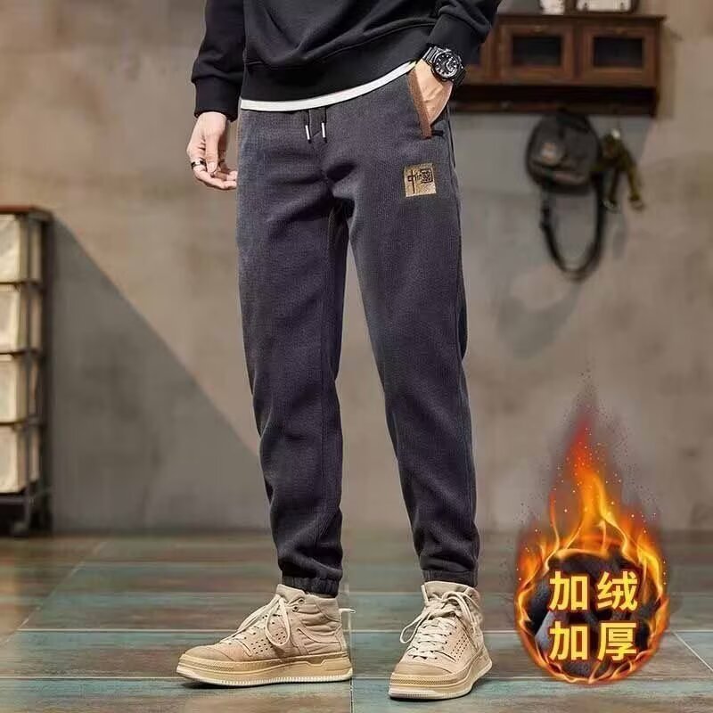特价清仓外贸秋冬灯芯绒男士休闲裤男款中国潮牌条绒直筒加绒裤子