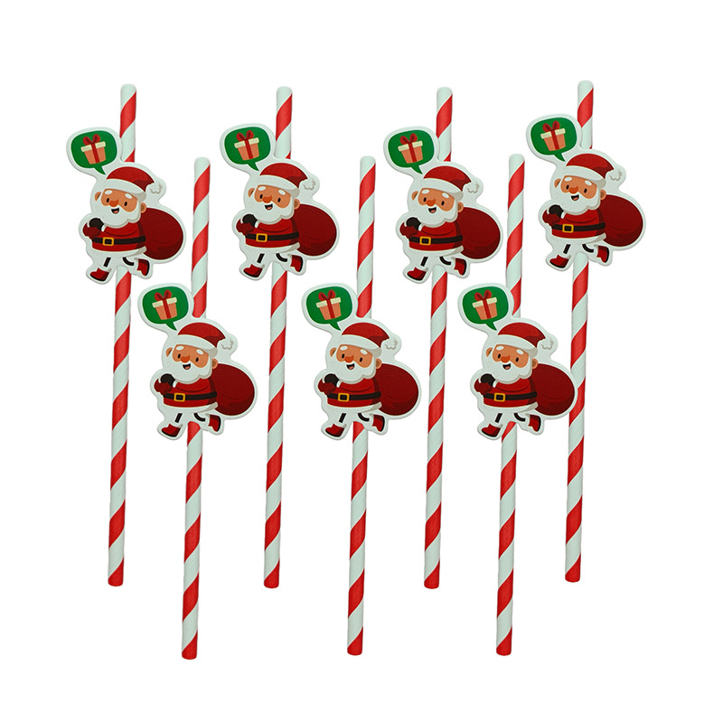 Papel de fiesta de Navidad transfronterizas temática de Navidad desechable postre cóctel de paja decoración