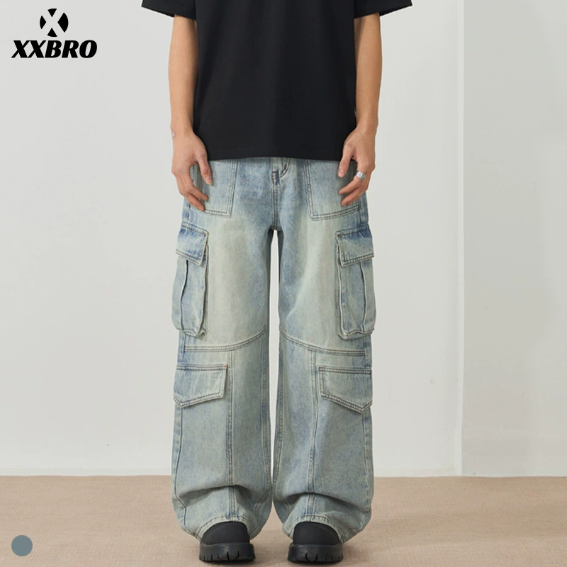 Xxbro мужская одежда # американский бренд Tai Street стирается с прямой полоской, свободные джинсы, мужские старые мульти-карманные брюки