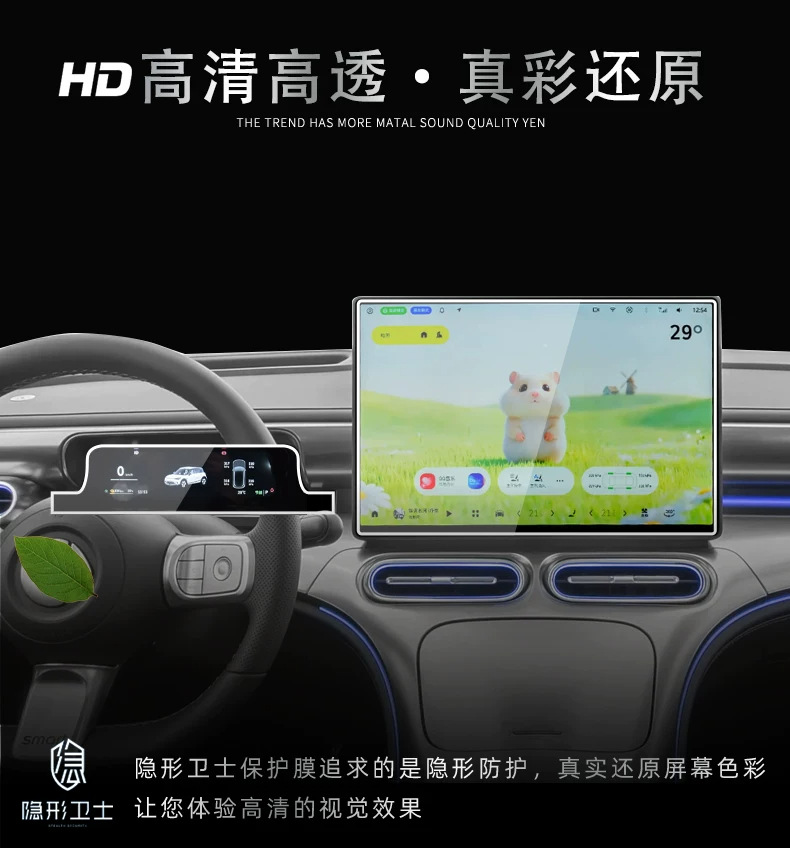 Suitable for the 2027 Smart Elf model # 1. Center console navigation display screen tempered glass film, gear shift lever protective film, and headlight protective film