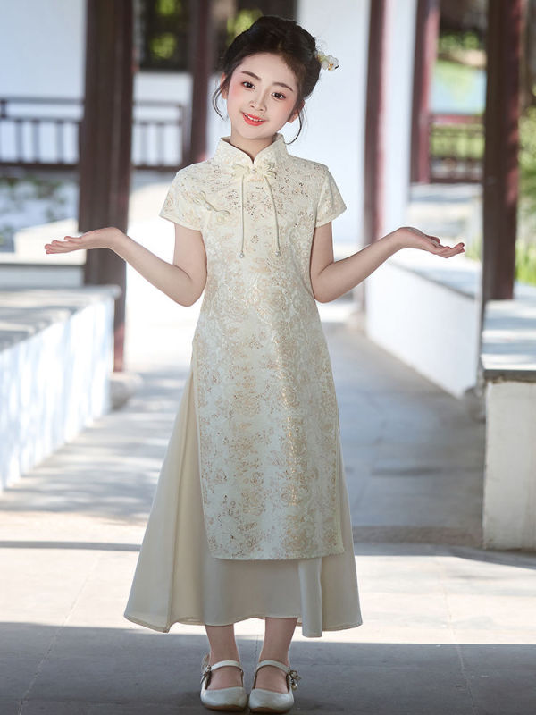女の子のチャイナドレス、子供の中国風改良された新しい中国風の唐装ドレス、女の子の夏の古筝パフォーマンスドレス|undefined