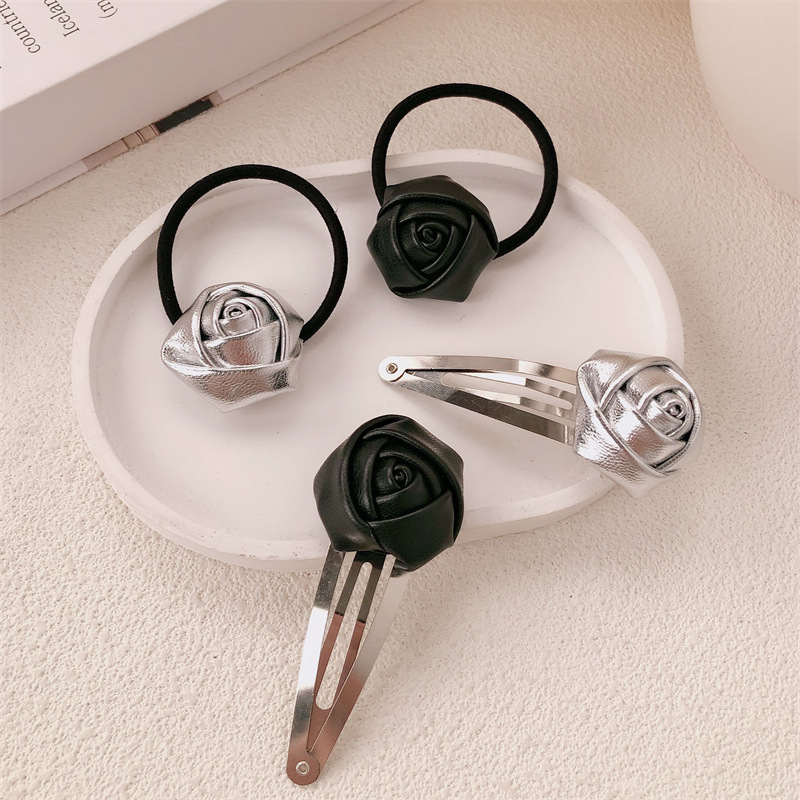 Cuerpo de corteza plateada rosa anillo de cabello cuerdas de cabello blogger red con doble cola de caballo estereoscópica correa de correa de cabello adorno de cabello