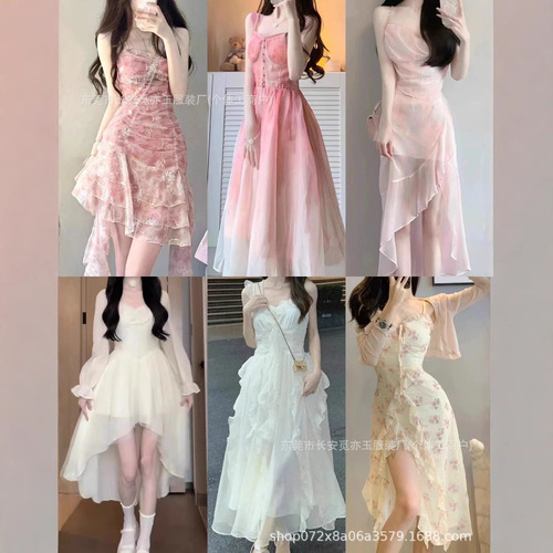 suspender dress, summer new style, Korean seaside vacation style, fairy suspender long dress