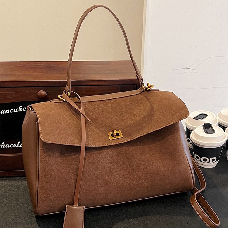 Business Commuter Women's Handbag New Frosted Leather Tote Bag Unisex Large Handbag Shoulder And Crossbody Bag - Thumbnail 4