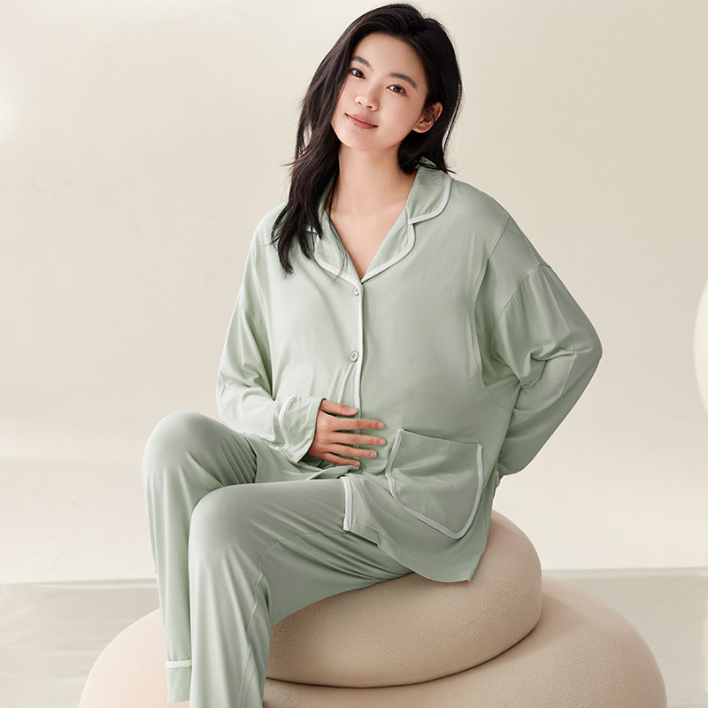 신유에지 의류 임산부 파자마 여성 봄 · 가을 모달 세트 산후 모성 요양원