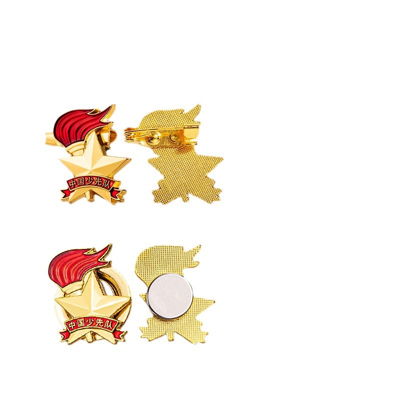 Deli Young Pioneers Emblema del equipo de la escuela primaria Pin Hebilla magnética 6 piezas Emblema del equipo Insignia del joven pionero Cuello rojo