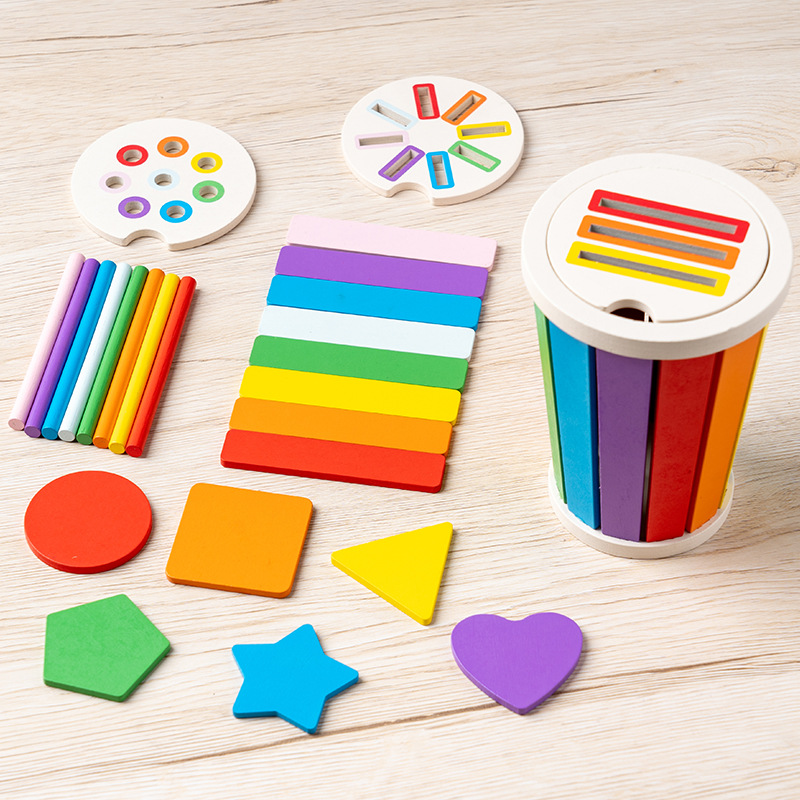 Puzzle infantil transfronterizo taza de clasificación de color cognitivo de color para bebés barra de conteo de jardín de infantes Mont 's cubo de clasificación de educación temprana