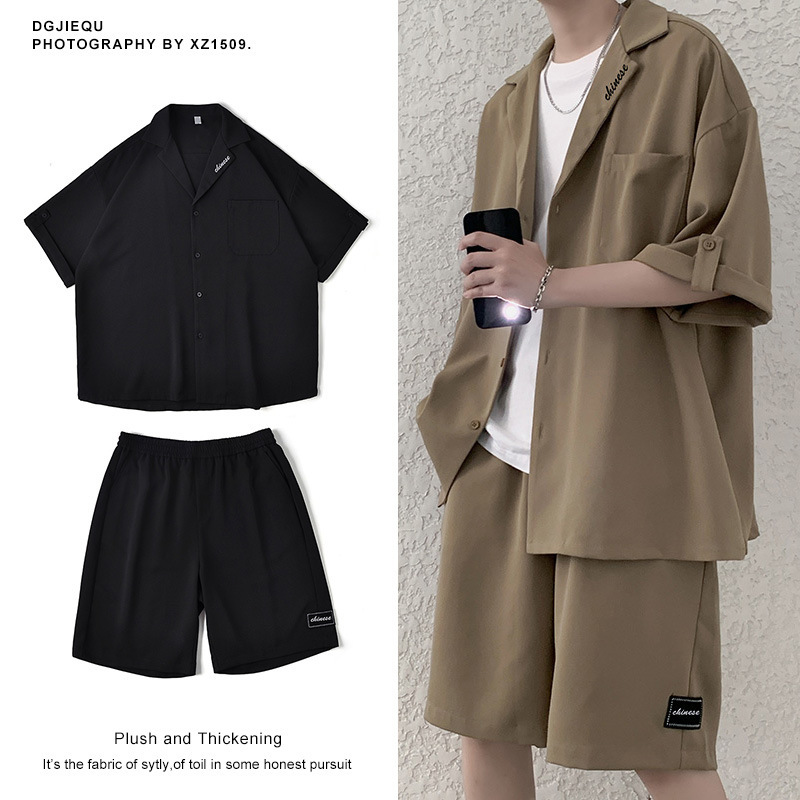 Fashion Suit Men's Short-sleeved Suit Shirt Shorts Fashion Brand Set with Summer Thin Men's Casual Two-piece Suit