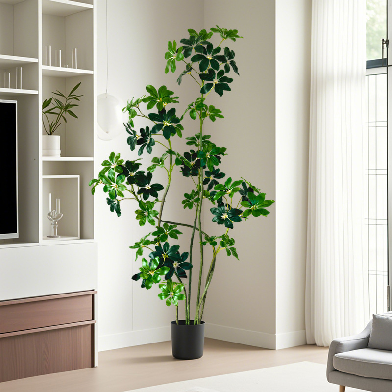 Simulación de lujo ligero de alta gama Simulación de plantas verdes Pato de madera Sala de estar interior Decoración del suelo Planta biónica en maceta Paisaje