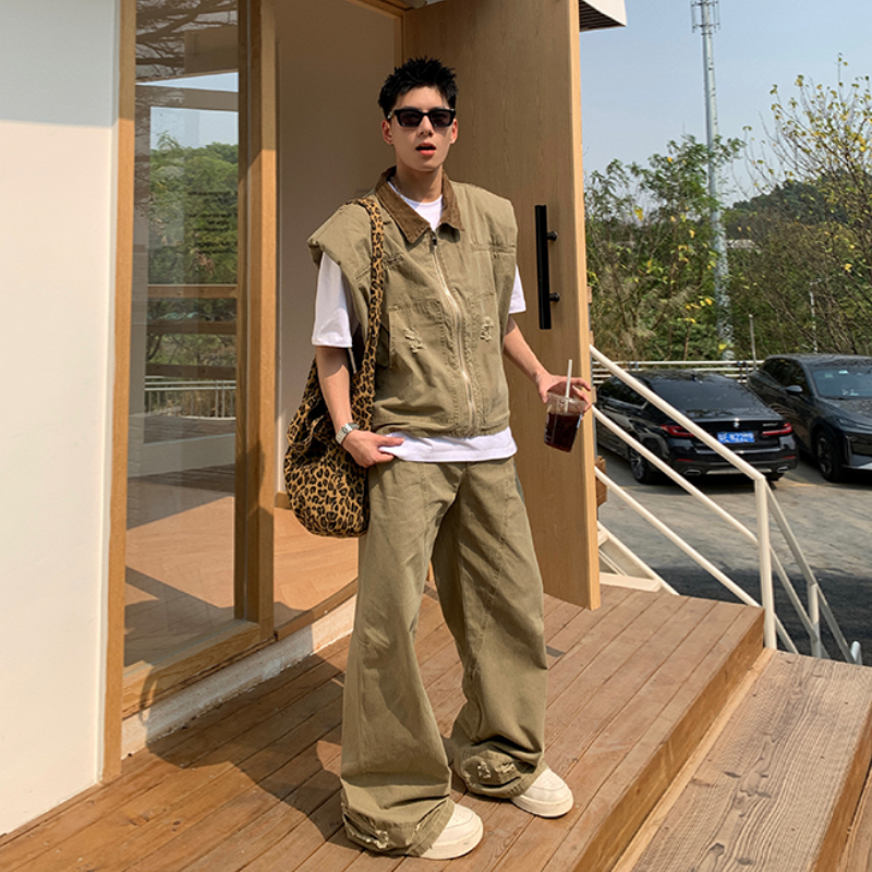 American Style Trendy Brand Retro Denim Vest Jacket Men's Summer Profile Loose Matching Design Waistcoat Sleeveless Vest