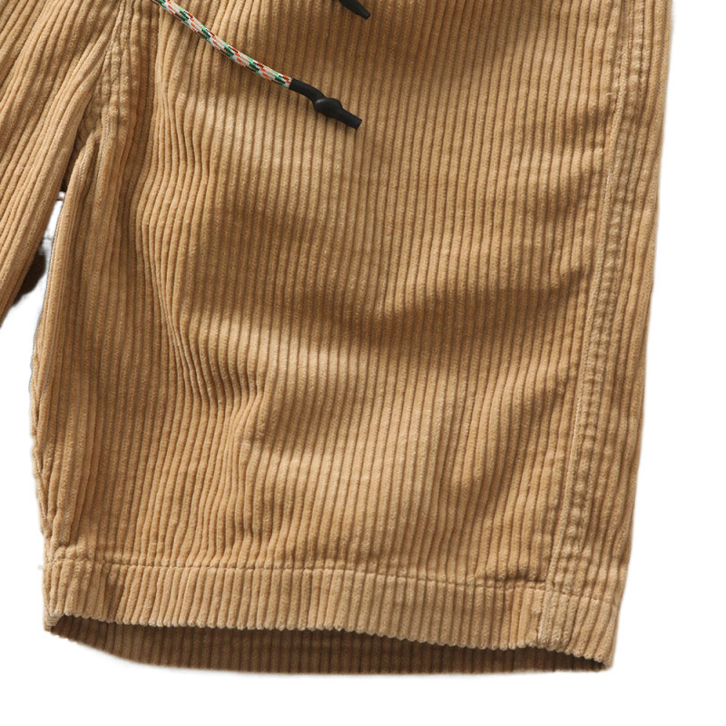 Pantalones cortos de herramientas de verano para hombres Pantalones de cinco puntos de pana sueltos rectos Pantalones de cintura elástica Ami Kaji retro marea