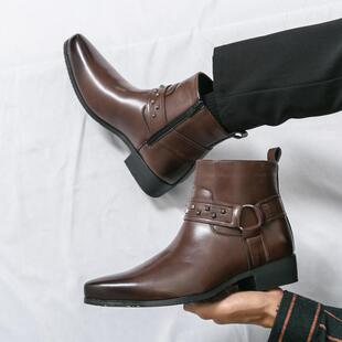 Mongolian Knight Leather Boots Men's British Vintage Short Boots Men's Rivet Thick Bottom Thick Heel Chelsea Boots Men's
