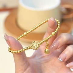 新しいニッチな6相フラワーブレスレット、古代の継承された銅の金メッキビーズブレスレット、祝福の言葉のブレスレット、サンドゴールドジュエリー