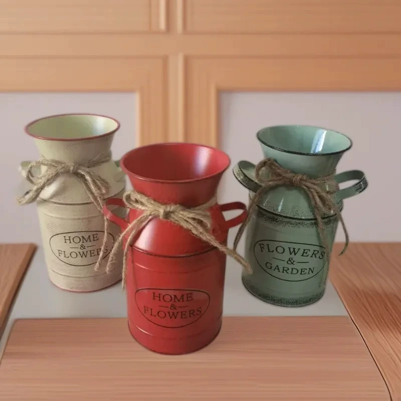 Европейский стиль ретро старый принт LOGE бинауральный горшок для молока Форма Цветочная компоновка железное ведро дома гостиная настольные украшения