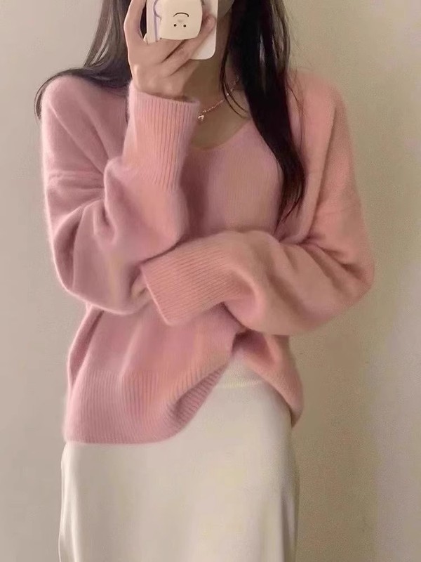 松弛感复古软糯浣熊绒V领毛衣女秋冬慵懒风外穿针织衫打底上衣|undefined