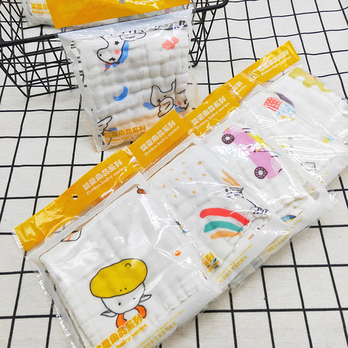 Pure cotton square towel, high-density six-layer gauze saliva towel, infant and child towel, individually packaged maternity and baby shop gift