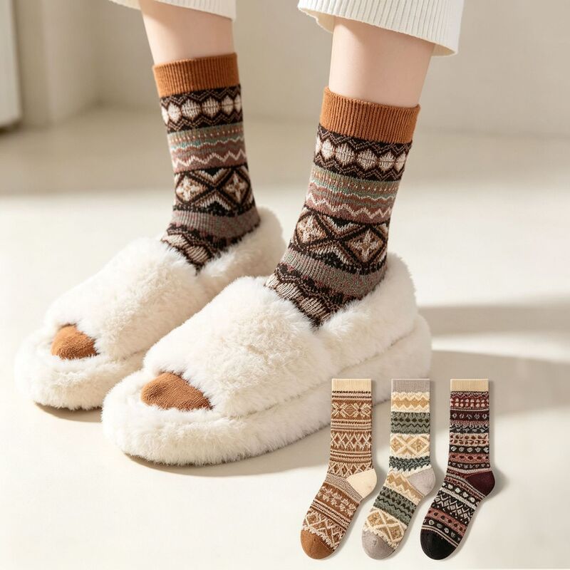 Retro new style women's socks for autumn and winter, Japanese-style stacked socks, Maillard mid-calf long socks, ethnic style men's socks, British multi-color