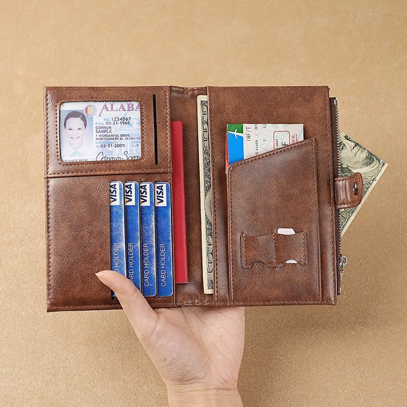 Bolsa de pasaporte de cera de aceite transfronteriza, cartera de pasaporte multifuncional, cartera de pasaporte de boletos de avión de alta gama