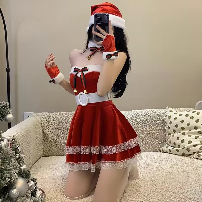 Neu Rot Sexy Weibliche Anker Plüsch Kleid Party Weihnachten_voghion.com