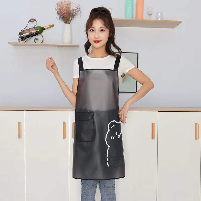 Venta al por mayor nuevo impermeable a prueba de aceite delantal mujer hogar cocina TRABAJO ROPA catering acuático suave cuero TPU delantal