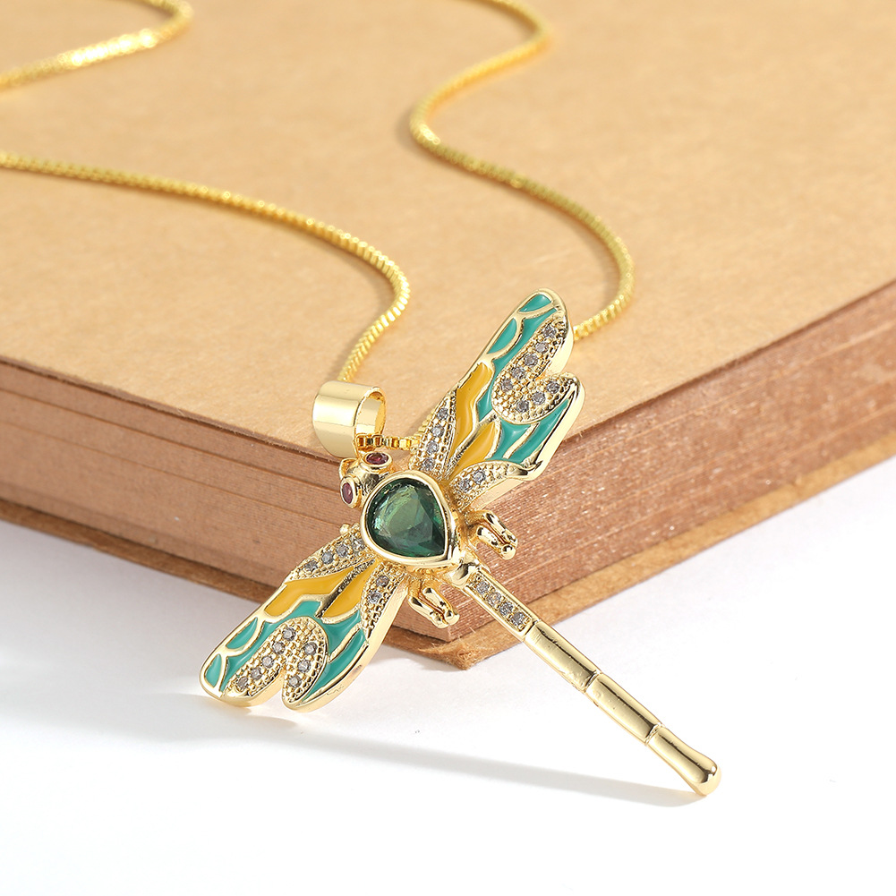 womenu0027s jewelry insect dripping oil dragonfly pendant geometric copper necklace