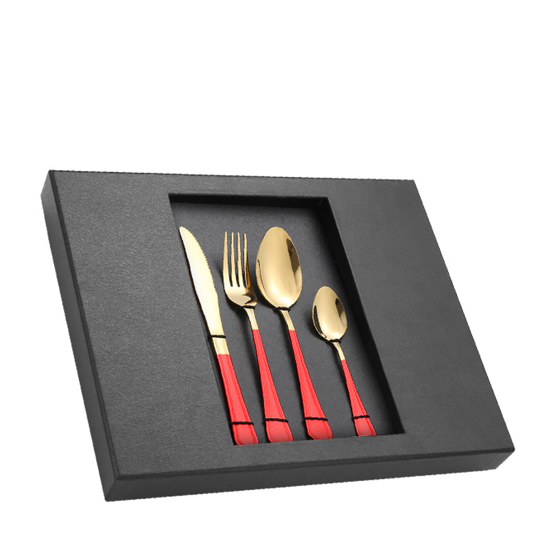 Juego de vajilla de acero inoxidable Amazon TikTok 20/24 piezas 1010 caja de regalo de cuatro piezas principales traje de cuchillo, tenedor y cuchara de comida occidental
