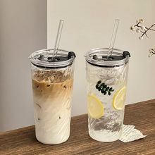 旋风吸管杯大容量玻璃杯女生家用办公室带盖冰美式拿铁咖啡水杯