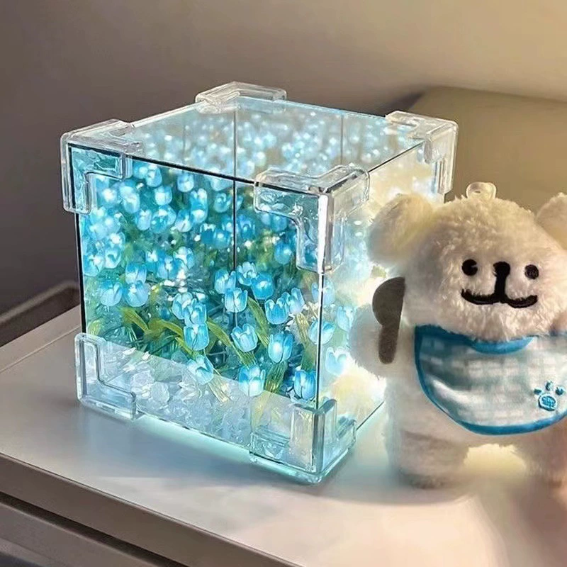 Ночник DIY «Рубик» 10×10 см с цветочным букетом LED (батарея/USB), подарочный набор