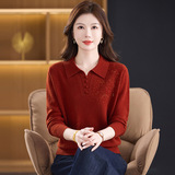 秋冬季新款羊毛针织衫长袖翻领上衣时尚提花羊毛衫妈妈春秋毛衣，女装针织衫/毛衣，妃慕昵服饰