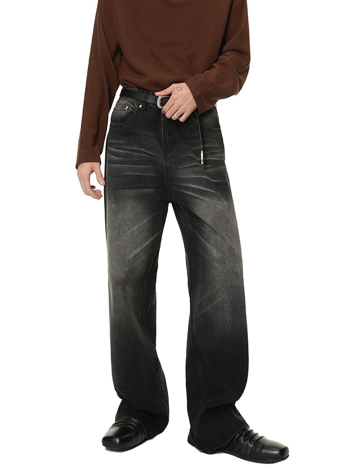 MTLCLOTHES Hombres| American retro vibe blanqueado hacer viejos estereoscópicos gatos barba patas anchas jeans rectos