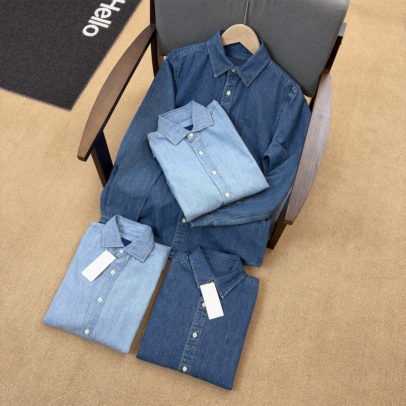 【Scannable】Raf Polo denim shirt, washed and distressed, casual and versatile, suitable for both men and women in spring and autumn