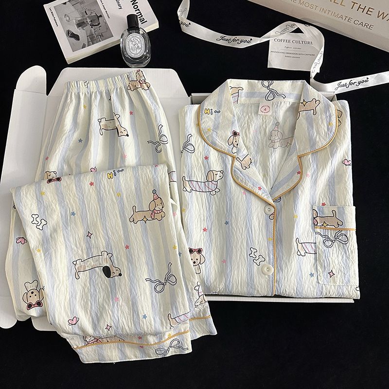 Nube de algodón pareja pijama de niña impresión de dibujos animados de dos piezas conjunto de verano nuevo se puede usar ropa de hogar suelta