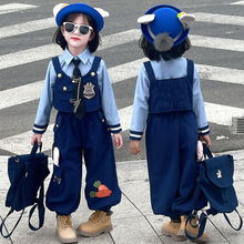 女童套装2025春季新款儿童卡通兔子警官春款三件套休闲洋气工装裤