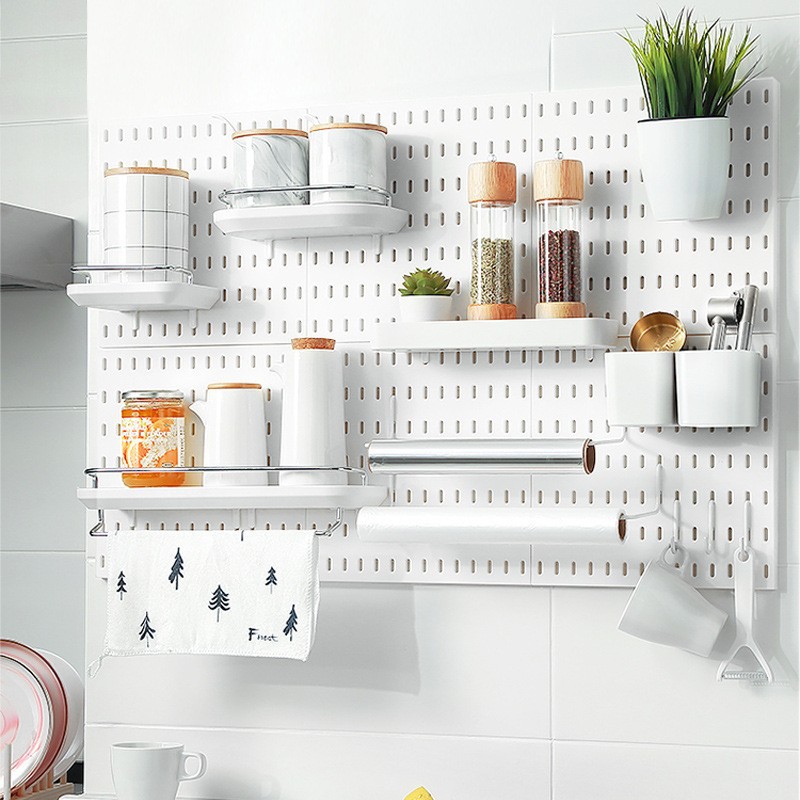 Accesorios de tablero de agujero de almacenamiento sin perforación, dormitorio de pared, cocina, baño, estante de pared, estante de herramientas de pared