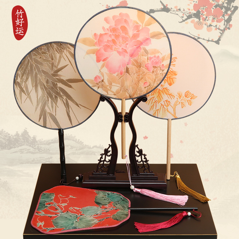 Estilo antiguo translúcido ventilador redondo estilo chino Palacio ventilador danza clásica cara de seda hecha a mano ventilador de bambú artesanía al por mayor