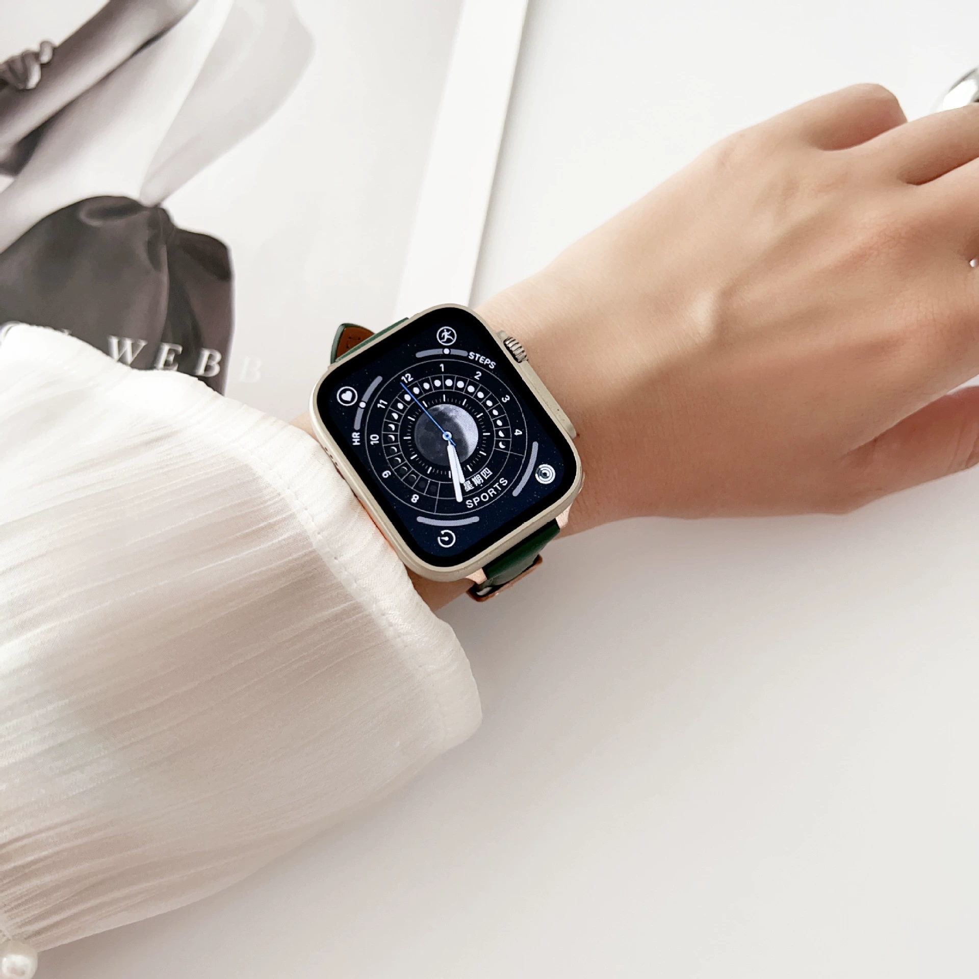 Подходит для Apple 7-го поколения часов, ремешок для Apple Watch 456SE плоские линии кожа розовая пряжка ремешок spot