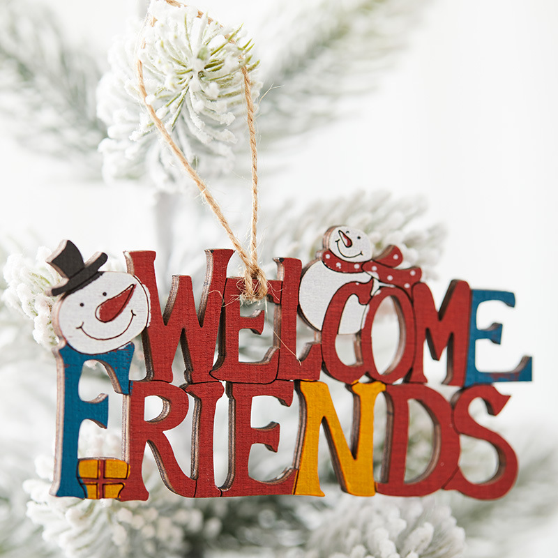 Buscando madera 12cm madera letreros ingleses decoraciones de Navidad colgante árbol de Navidad muñeco de nieve letras colgantes de color