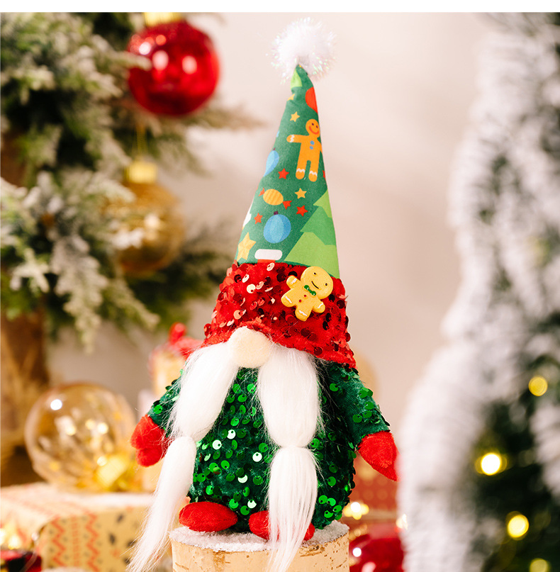 Christmas New Decorations Gingerbread Man Print Hat Sequins Rudolph Doll Christmas Faceless Doll Window Ornaments_voghion.com